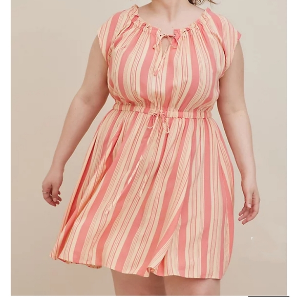 NWT TORRID Tie Front Mini Dress - Challis Striped Pink - Picture 4 of 6